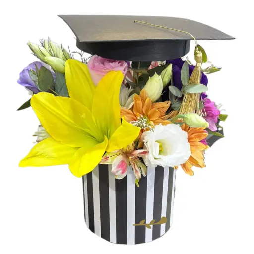 Caja pote lite black y white con flores graduacion